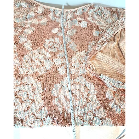 ENTRO WOMEN'S MEDIUM PINK GOLD SEQUIN PONCHO DOLMAN BLOUSE TOP - Picture 8 of 12